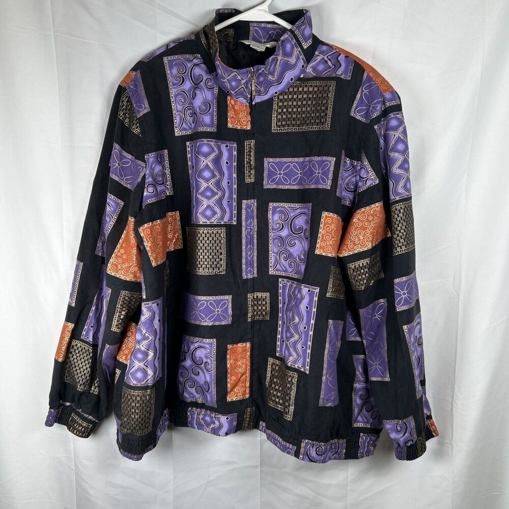 Vtg Draper's & Damon's Lightweight Mosaic Bomber Jacket Women's 2X 80s 90s